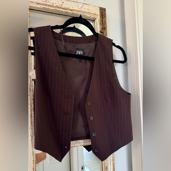 Zara Brown Pinstripe Vest size xs - Picture 2 of 4